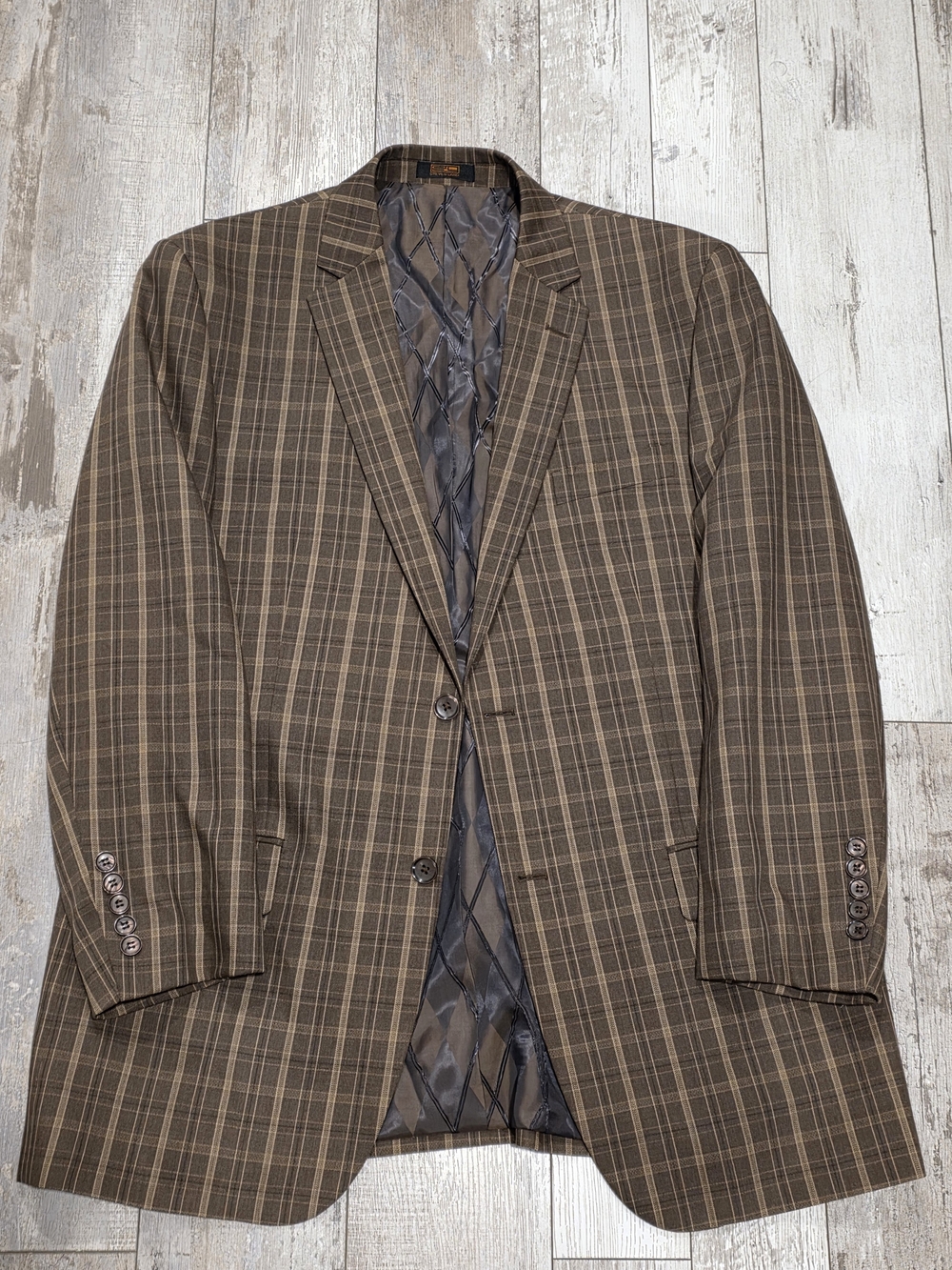 42R Men's Steven Land Wool Blazer Brown Plaid Super 150s 2 Button Sport Coat